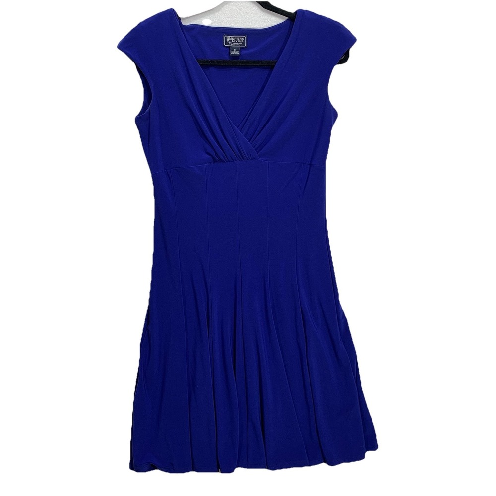 American Living‎ Dress Womens 8 Royal Blue V-Neck Pleated Fit & Flare Cap Sleeve